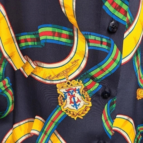 Vintage 100% Silk Equestrian Derby Novelty Print Top Scarf Set Navy Blue 8 - Picture 11 of 14